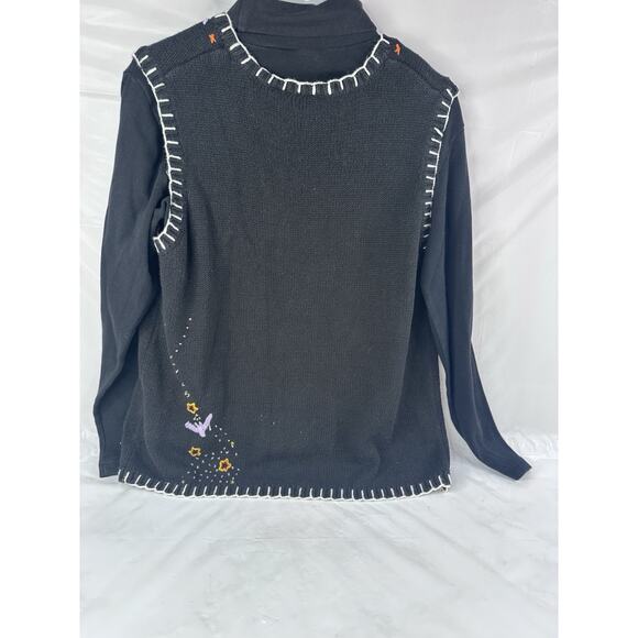 VTG Holiday Editions Halloween Sweater Vest Women XL Black Jack O Lantern Bats - Picture 2 of 14